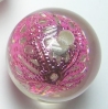 1 Stück Acryl Perle, Kugel transparent mit Metallperle Füllung 24mm, Bohrung 2,5mm, rosa
