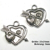 4 Stück Metallanhänger, Herz mit Pfeil, ca. 23x21 mm, Ösengröße 3mm, versilbert