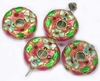 2 Stück Cloisonne Perlen, Ring Form, A Ø20mm, 5mm dick, Bohrung 1,5mm, Pink mit Blumen