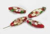 4 Stück Cloisonne Perlen, lange Oliven, 20x8mm, Bohrung 1mm, Rot mit Blumen