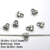 20 Stück Metallperlen, Perle mit Bohrung und Öse, ca. 4,5x3,5 mm, Bohrung/Öse 2mm, versilbert