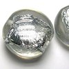 1 Stück Acryl Perle, flache Scheibe transparent mit Silberfolie Füllung 22x21x11mm, Bohrung 2,5mm