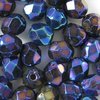 50 Stück feuerpolierte Glasschliffperlen, Preciosa 3mm, Jet Blue Iris