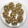 10 Stück Strass Perlen 8mm, Bohrung ca. 1mm, mit 12 Kristallsteinen, vergoldet AB