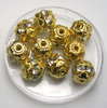 10 Stück Strass Perlen 10mm, Bohrung ca. 1,5mm, mit 6 Kristallsteinen, vergoldet