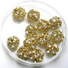 10 Stück Strass Perlen 10mm, Bohrung ca. 1mm, mit 12 Kristallsteinen, vergoldet