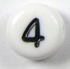 50 Stück Kunststoff Zahlen Perlen " 4 " , Ø 7mm, 4mm dick, waagerecht gebohrt 1mm