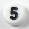 50 Stück Kunststoff Zahlen Perlen " 5 " , Ø 7mm, 4mm dick, waagerecht gebohrt 1mm