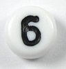 50 Stück Kunststoff Zahlen Perlen " 6 " , Ø 7mm, 4mm dick, waagerecht gebohrt 1mm