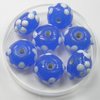 4 Stück Lampwork Beads, handgearbeitet, ca. 9x13mm, blau weiss, abgeflacht, Bohrung ca. 2mm