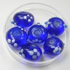 4 Stück Lampwork Beads, handgearbeitet, ca. 9x13mm, blau weiss, abgeflacht, Bohrung ca. 2mm