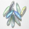 20 Stück Glas Daggers 5x16mm, Bohrung 1mm, Etched Crystal Blue Rainbow