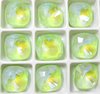 6 Stück K9 Glas Quadrat Chaton, 12mm, Crystal Light Green DeLite Unfoiled
